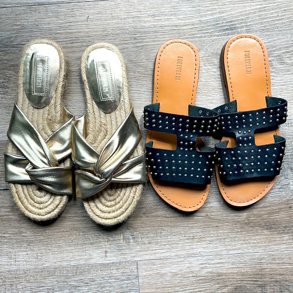 2pair forever21 sandals studded & gold espadrille